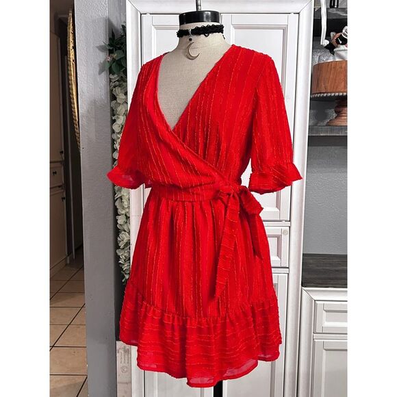 Hello Molly Dresses & Skirts - Hello Molly Red Wrap Mini Dress Flutter Sleeve MEDIUM Summer Rodeo Festival